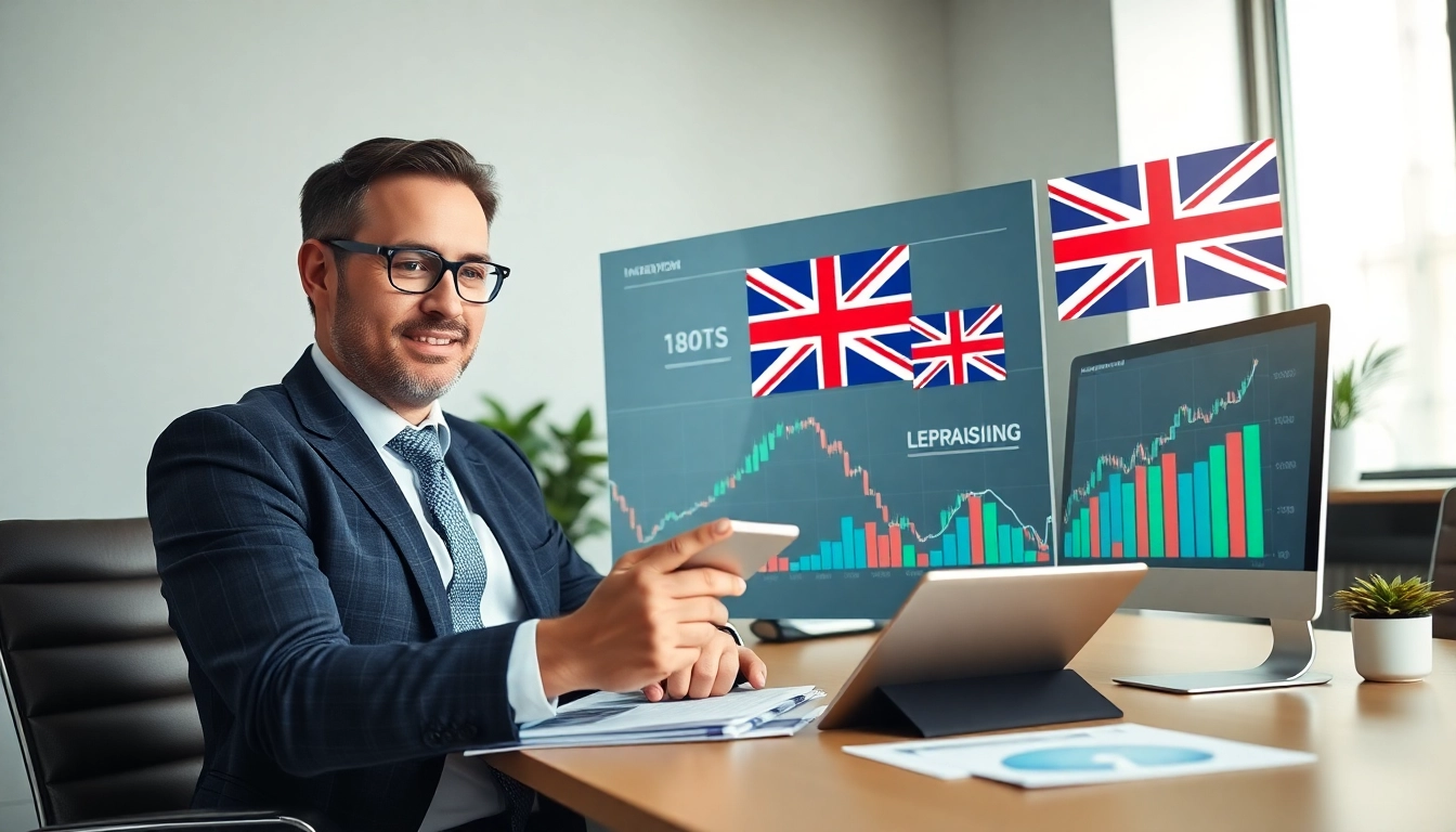 Investment Guide UK Professional financial advisor analyzing investment charts in a sleek
