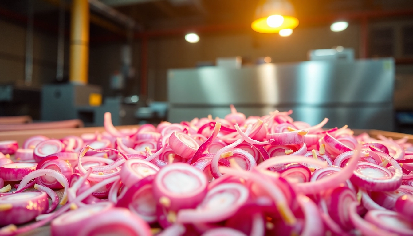 Dehydrated Pink Onion showcased in high-quality processing environment for premium spice products