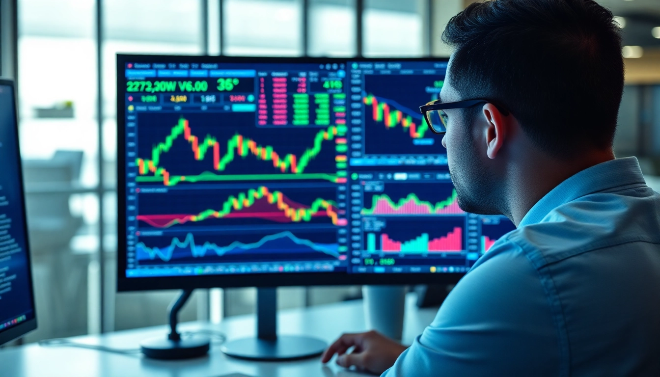 Trading view platform displaying detailed stock and cryptocurrency charts with technical